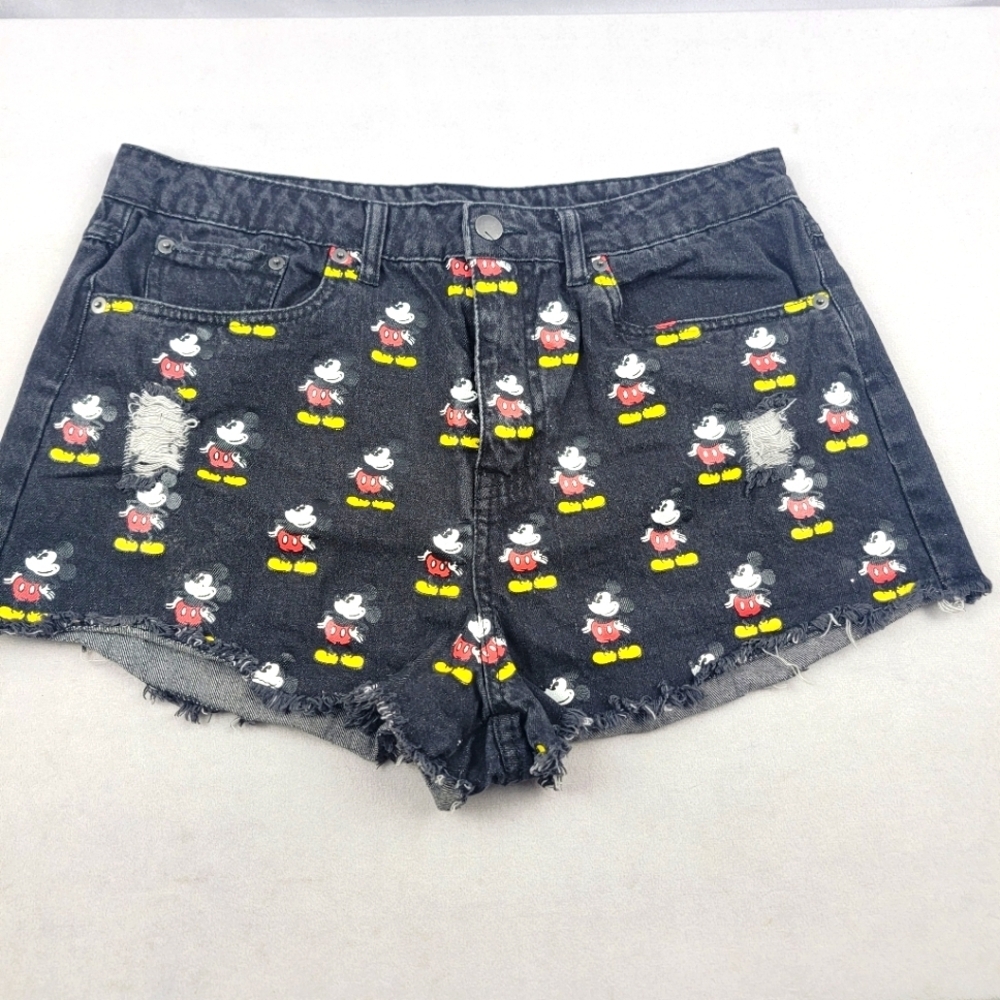 Disney Mickey Mouse black cut off denim shorts Size 31 - Picture 2 of 5